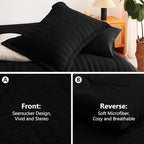 CozyLux Twin XL Comforter Set with Sheets Seersucker Black 5 Pieces Bed in a Bag, Twin Extra Long Luxury Soft Bedding Sets for College Dorm with Down Alternative Comforter, Sheets, Pillowcases & Shams