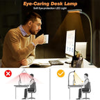 LED Desk Lamp for Office Home, Eye-Caring Desk Light with Stepless Dimming Adjustable Flexible Gooseneck, 10W USB Adapter Desk Lamp with Clamp for Reading, Study, Workbench (Green)