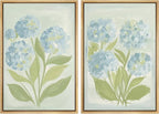 SIGNFORD Framed Canvas Print Wall Art Set Soft Hydrangea Pair Light Blue Florals with Green Leaves Illustration Modern Art Decorative Nature for Living Room, Bedroom, Office - 24"x36"x2 Natural