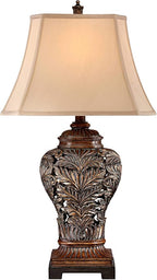 Barnes and Ivy Leafwork Vase 32 1/2" Tall Large Traditional End Table Lamp Brown Wood Finish Single Tan Rectangular Shade Living Room Bedroom Bedside Nightstand House Office Home Reading Kitchen