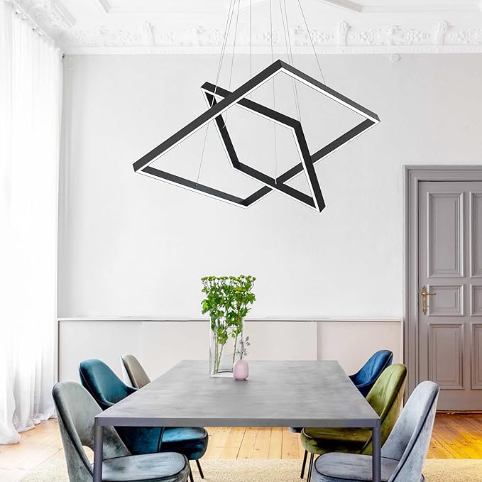 Modern Square LED Chandelier Lighting, Square LED Pendant Ceiling Light Fixture, Dimmable Contemporary Chandelier for Living Dining Room, Bedroom