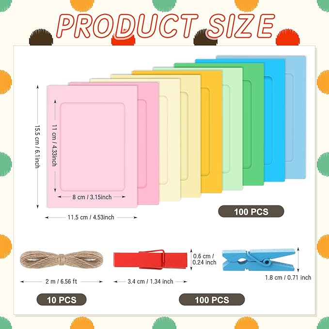 Janlaugh 100 Pcs Paper Photo Frames 4x6 Paper Picture Frame with 100 Clip 10 String Kit DIY Hanging Cardboard Photo Holder Back to School Wall Decor Wedding Home