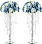 NUPTIO Silver Crystal Wedding Centerpieces - 2 Pcs 21.7in Tall Flower Vases for Party Tables Decorations