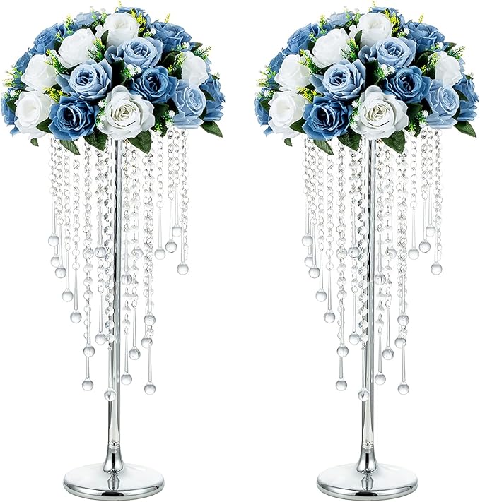 NUPTIO Silver Crystal Wedding Centerpieces - 2 Pcs 21.7in Tall Flower Vases for Party Tables Decorations