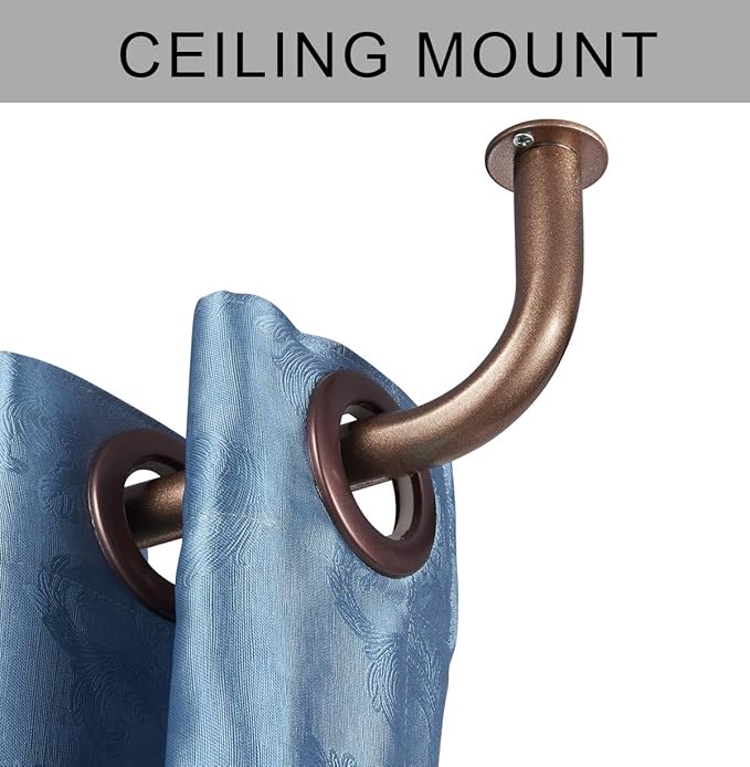 Room Darkening Curtain Rod, Wrap Around Design, Extra-Thick 1-Inch Diameter Single Drapery Rod, Extendable Metal Rod Set for the Blackout Curtains and Sheer (Coffee Gold, 28-48")