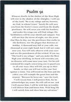 LuZhiQiang Psalm 91 Scripture Wall Art 16"×11" Bible Verse Christian Inspirational Sign Wood Framed Wall Hanging Decor (Black)