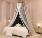 VETHIN Double Layer Princess Round Dome Canopy Bed Curtain for Girls Adults,Children Dreamy Mosquito Net,Cute Bedroom Decoration Castle Play Tent Reading Nook Canopies (Blackish Green/White)