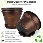 Plant Planters Pots Set of 4 Pack 8 Inch, Plastic Flower Pot for Indoor Plants with Drainage Holes & Trays, Resin Decorative Container Sets with Saucer for House Outdoor Garden Planters Copper