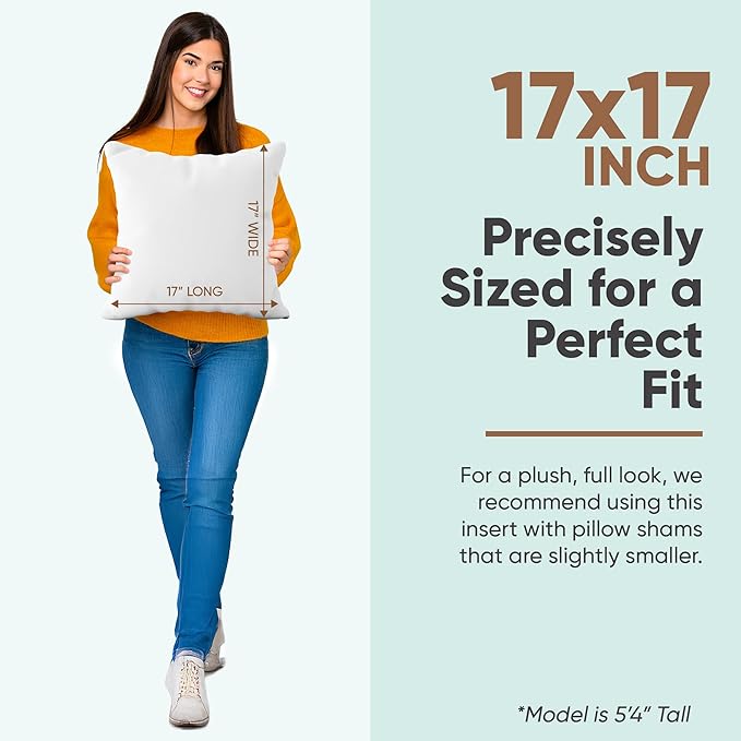 Pillowflex Synthetic Down Pillow Insert - 17x17 Down Alternative, Ultra Soft Throw Pillow,Couch Sham, Bed Sleeping Accent Pillow - 1 Decorative Accent Form