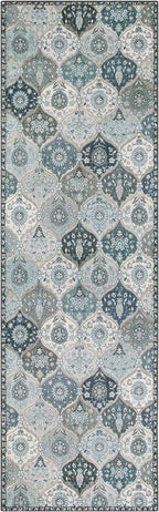 Lahome Moroccan Washable Runner Rug, 2'5''x8' Ultra-Thin Vintage Kitchen Runners for Hallways, Oriental Non-Slip Hallway Rug Carpet for Entryway Bedroom Laundry Room Foyer, Blue