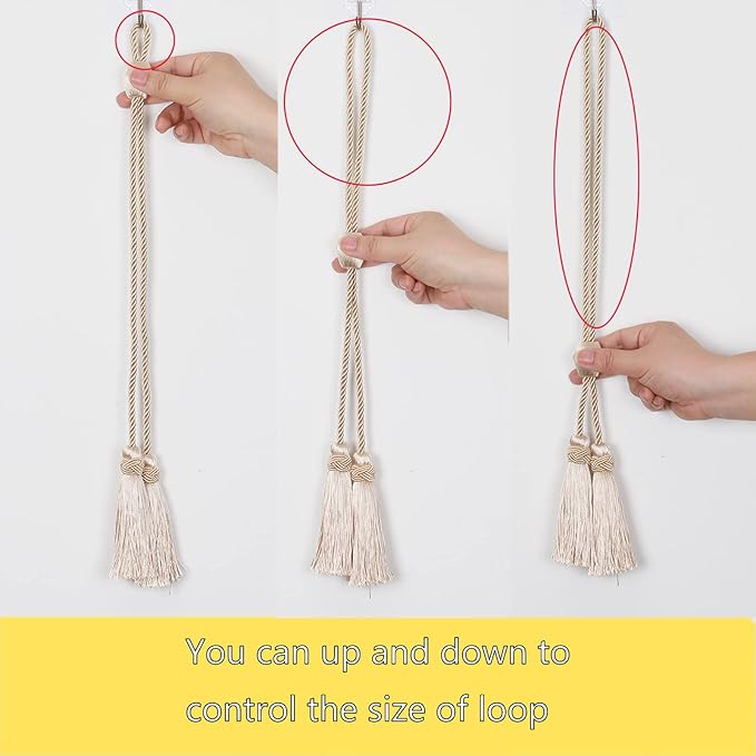 Curtain Tiebacks with Tassel,Modern Rope Window Curtain Ties Backs for Draperies, Outdoor Elegant Decorative Curtain Holdbacks