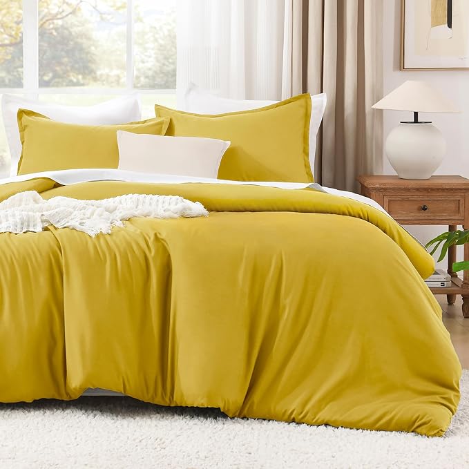 Litanika Mustard Yellow Comforter Set Twin/Twin XL Size, 2 Pieces Lightweight Solid Bedding Comforter Set, All Season Fluffy Bed Set (66x90In Comforter & 1 Pillowcase)