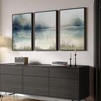 Large Framed Abstract Nature Landscape Wall Art for Living Room, 3 Piece Modern Canvas Prints Paintings Artwork for Walls, Blue Watercolor Lake Mountain Pictures for Hallway Office Wall Decor 24x36 In