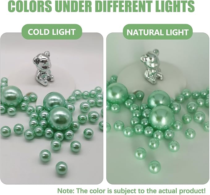 Green Vase Filler | 150PCS Pearls Bead for Centerpieces Vases | 8/14/20 mm No Hole Beads, Fake Pearls for Wedding Birthday Easter Theme Party Table Centerpieces Decor