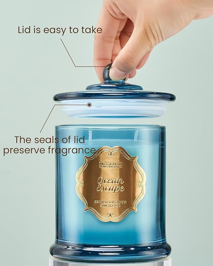 M&SENSE Summer Ocean Scented Candles for Home, Organic Soy Candles Non Toxic, Relaxing Aromatherapy Candles for Bath Spa, 2 Wick 12.7oz Large Candle 75 Hour Long Lasting Slow Burning