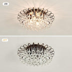 CVKASH 4-Light Crystal Floral Chandelier Modern Bronze Flush Mount Raindrop Crystal Ceiling Lighting Fixture Farmhouse Chandelier for Bathroom Living Room Bedroom Dining Room Entryway