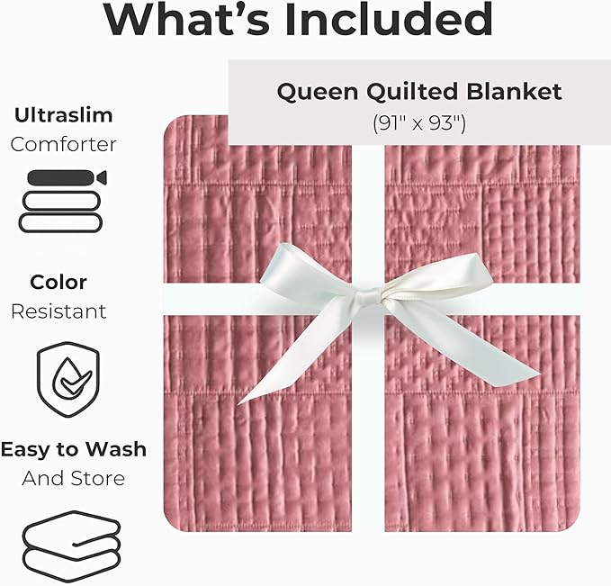 Vianney Queen Comforter Novo Blush Bedding 91x93 Inches Reversible Lightweight Quilt Blanket Soft Cozy All-Season Bedspread in Blush Pink and Pale Pink