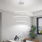 O'NEELDY Modern LED Chandeliers White Pendant Light Fixture 3 Ring Flush Mount Chandeliers with Adjustable Hanging Cord for Bedroom,Kitchen, Island Cafe