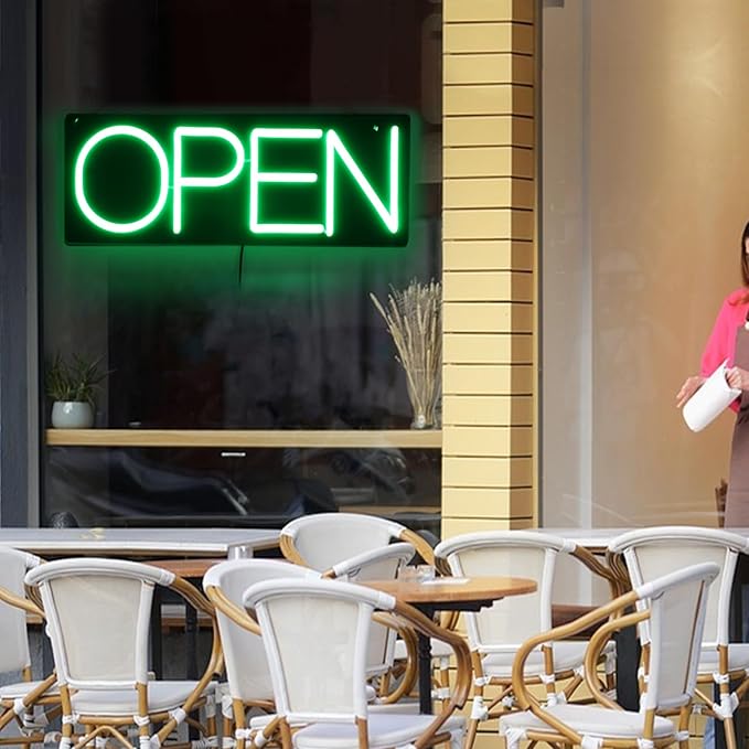 22 Inch Ultra Bright LED Neon Open Sign, Green, Modern, Attention-Grabbing, Business Signage