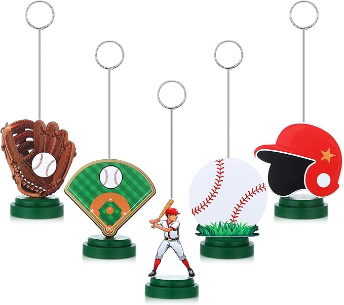 5 Pcs Baseball Photo Balloon Holder Table Centerpieces Holders Baseball Themed Decoration Place Card Holder Photo Clips Holder for Home Birthday Wedding Party Decor