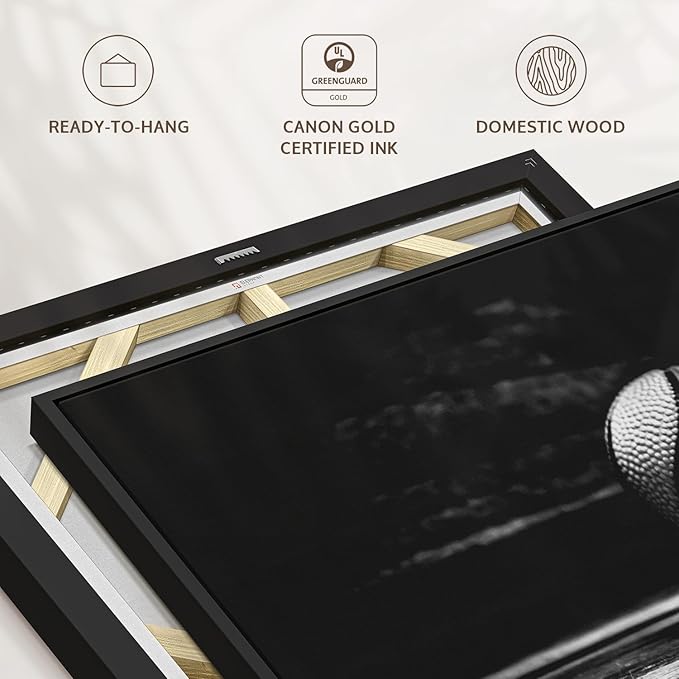 ElephantStock Basketball Wall Art - Horizontal Framed Canvas - 1-Piece Hallway Wall Decor - Photography sports Canvas Print - Black and Gray Decor for Wall - 13" X 9"