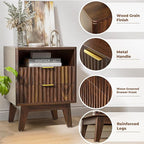 Nightstands with Charging Station, Modern Fluted 2 Drawers End Tables, Side Tables with Storage Shelf for Bedroom, Office, Walnut