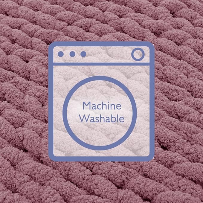 Bigacogo Chunky Knit Throw Blanket for Couch, 51x63 inches, 100% Hand Knitted with Thick Jumbo Chenille Yarn, Cozy Soft Large Rope Knot Cable Crochet Blankets for Sofa Bed Living Room, Burnt Rose