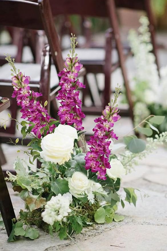 Fuschia Pink Flowers Artificial Delphinium Combo Clematis Greenery Silk Flowers 8pcs Long Stem Hot Pink Flowers for Tall Vase Artificial Snapdragon Flowers for Vases for Decoration (Fuschia)