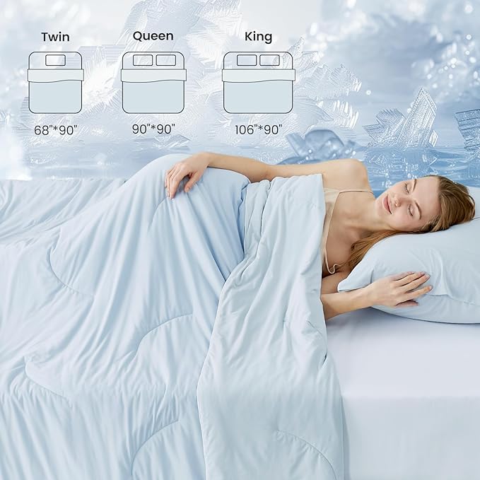 Cozy Bliss Cooling Comforter Queen Size Dual-Sided, Ultra-Soft Cooling Blankets for Hot Sleepers and Night Sweats, Breathable Lightweight Silky Smooth, Cool Blue