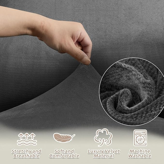 Arfntevss Sectional Recliner Couch Covers Velvet Washable Corner Sectional Sofa Cover for Reclining Stretch Soft Thick L Shape Recliner Slipcover Set (5 Seat with 1 Console Cover, Charcoal Gray)