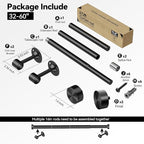 Heavy Duty Curtain Rod 32-60 Inch, 1 Inch Adjustable Curtain Rods for Windows, Black Short Window Treatment Rods with Aluminium Finials, Easy Installation