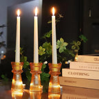 VOHO Vintage Ribbed Taper Candle Holders Set of 3, Boho Amber Candle Sticks Holder Decor Fall Centerpieces for Tables Thanksgiving, Minimalist Tapered Candlestick Holders for Tea Light & Taper Candles