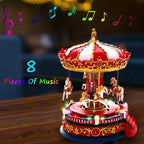 Christmas Carousel Figurines Decoration Christmas Village House Musical Carousel with 6 Moving Horses Go Round, 8 Pieces of Music Snow Globe, Music Box for Girl and Boy Kids
