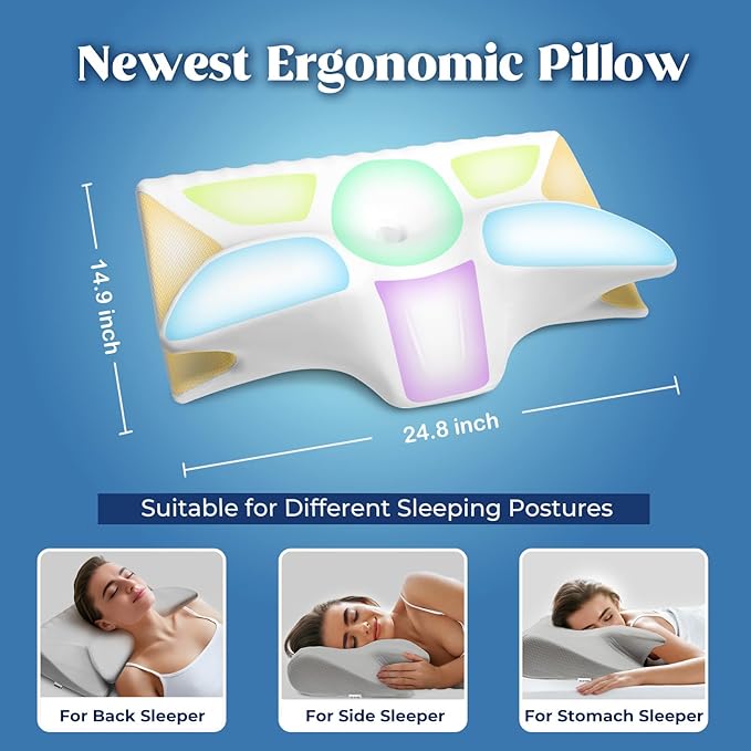 Cervical Pillow for Neck Pain Relief, Cooling Contour Memory Foam Pillows Support Odorless Ergonomic Neck Pillow Adjustable Orthopedic Bed Pillow for Side Back Stomach Sleeper with Pillowcase