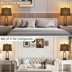 Touch Control Table Lamps Set of 2, Modern Bedside Lamps with 2 USB Charging Ports & AC Outlet, 3-Way Dimmable Wood Nightstand Lamp for Living Room Bedroom End Table Office Black(2 LED Bulbs Included)