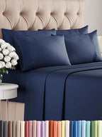 Full Sheets Set 6 Piece - Includes 4 Pillowcases - Bed Sheets Full Size - Soft Hotel Luxury Bedding - Cooling, Comfy, Cozy & Breathable - 1 Flat & 1 Fitted & 4 Pillowcases w/ Deep Pockets - Navy Blue