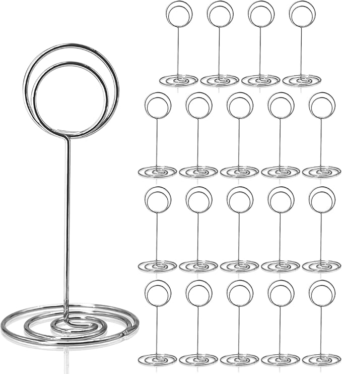 Table Number Holders 20Pcs - 3.35 Inch Place Card Holder Table Number Stands for Wedding Party Graduation Reception Restaurant Home Centerpiece Decorations Office Memo Picture Photo (Silver)