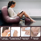 Reading Pillow Adults 31’’, Backrest Pillow with Arms for Sitting in Bed Couch Shredded Memory Foam, Back Pillow with Leg Pillow and Pockets for Reading/Gaming/Relaxing