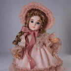 16-Inch BJD Vinyl Bisque Doll, Scale Poseable Vintage Court Doll with Victorian Dress, Collectible Doll with Gift Box for Display, Decoration, Birthday Gift Name Porcelosia (Pink)