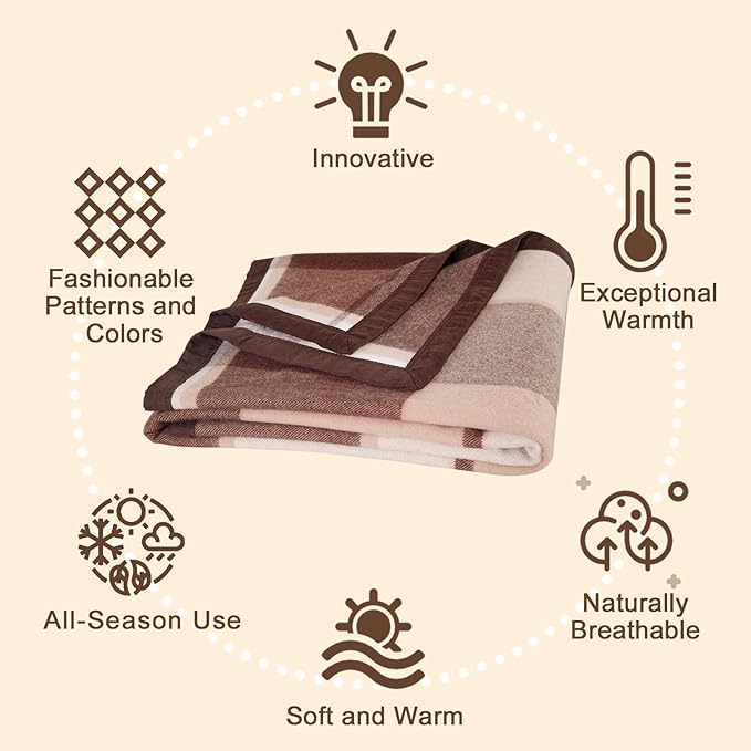YOUR MOON 100% Pure Wool Twin Size, Australian Organic Natural Wool Blankets, Hypoallergenic Blanket for Bed, Medium Weight(Coffee, 66 * 90)