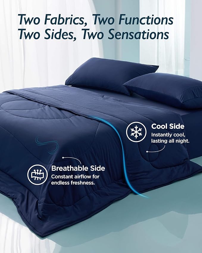 Breescape Cooling Comforter King Size - BlendTek™ Q-Max>0.46 Tech, Breathable Blanket for Hot Sleepers & Night Sweats Relief, Premium Lightweight Summer Bedding, 106x96 Inches, Twilight Blue