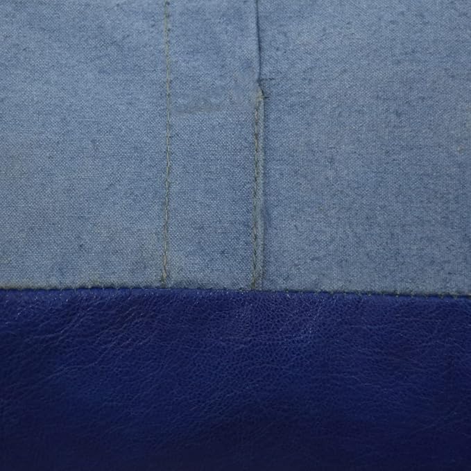 PF12 Square Shaped Goat Leather Handmade Eco-Friendly Blue Pouf - 14" x 14" x 14", Plain Solid, Recycled Cotton Filled