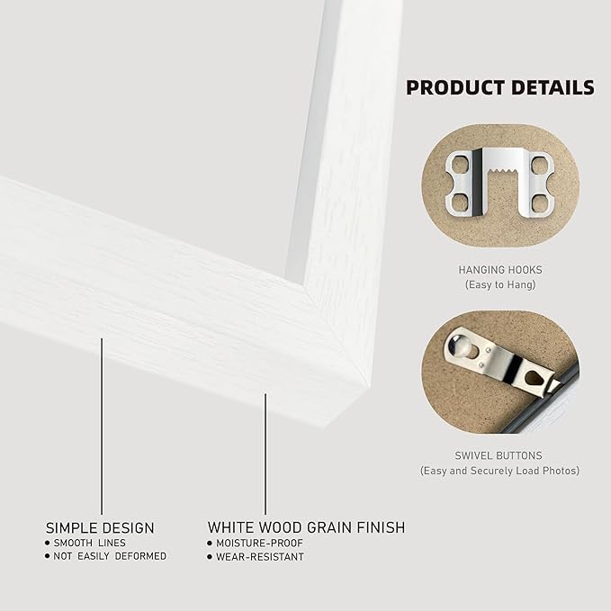 8x8 Picture Frames with Real Glass, White Wooden Square Photo frame Set of 3, Displays 4x4 Picture With Mat or 8x8 Without Mat, Desktop & Wall Collage Frame set