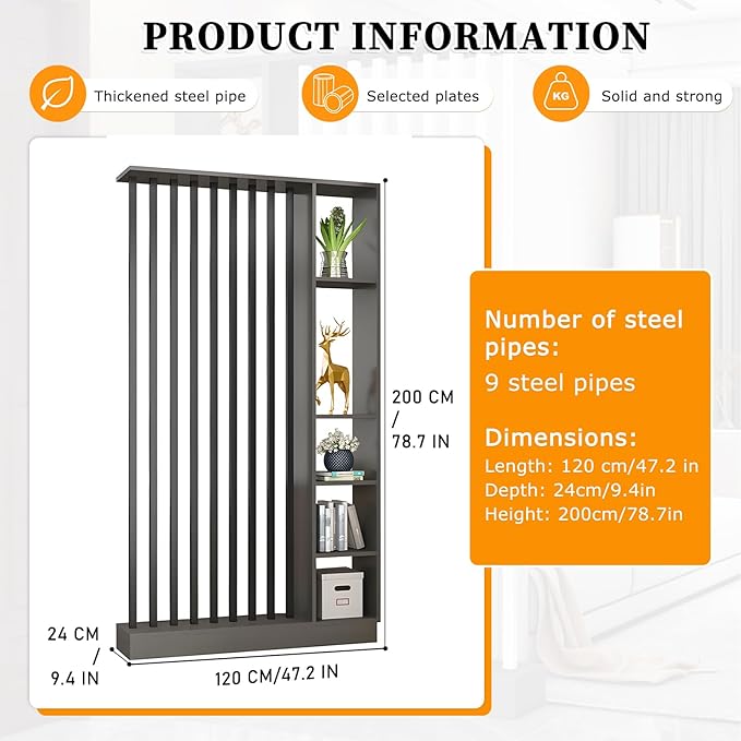 Wall Room Divider,Freestanding Room Divider with Shelves,Wood Room Divider Screen with Storage Cabinet, Wall Divider for Room Separation, for Home Office Decorative C 47.2×9.4×78.7in