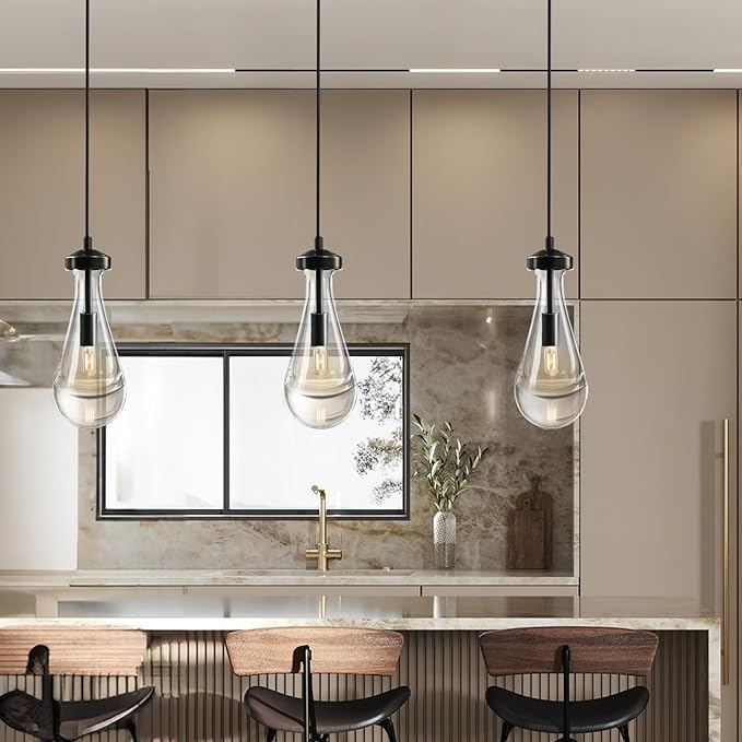 Raindrop Pendant Lights, Black Kitchen Island Pendant Lights, Teardrop Pendant Light, Interior Pendant Light in The Kitchen Island Living Room Bedroom Bathroom, Including Bulb