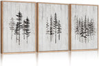 HPINUB Woodcut Style Pine Tree Framed Canvas Wall Art Set, Minimalist Modern Black and White Forest Wall Decor, Rustic Minimalist Canvas Painting for Living Room,Bedroom,Office Decor-16 x24 x3