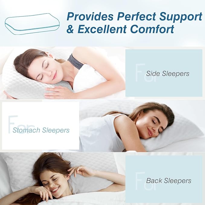 Sweetcrispy Memory Foam Sleeping, Bed Soft and Comfortable, Cooling Hotel Pillow for Side Sleeper, Removable, Machine Washable Cover, Standard Size 4 Pack, White 4 Count