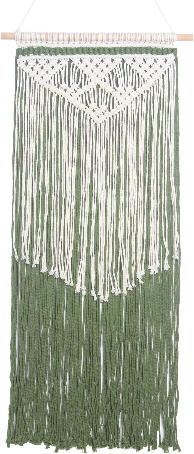 JONKASIPA Macrame Wall Hanging Bohemian Handmade Tassel Wall Art Decorations,Green Fringe Chic Home Decor for Apartment Dorm Living Room Bedroom