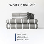 King Sheets Set 6 Piece - Includes 4 Pillowcases - Bed Sheets King Size - Soft Hotel Luxury Bedding - Cooling, Comfy & Breathable - 1 Flat & 1 Fitted & 4 Pillowcases w/ Deep Pockets - Grey Stripes
