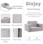 Toddler Chair Sherpa Kids Couch, 2-in-1 Toddler Soft Kids Sofa Toddler Lounger Chair for Bedroom, Convertible Toddler Couch for Girls and Boys, Reading Chair for Kids, Grey